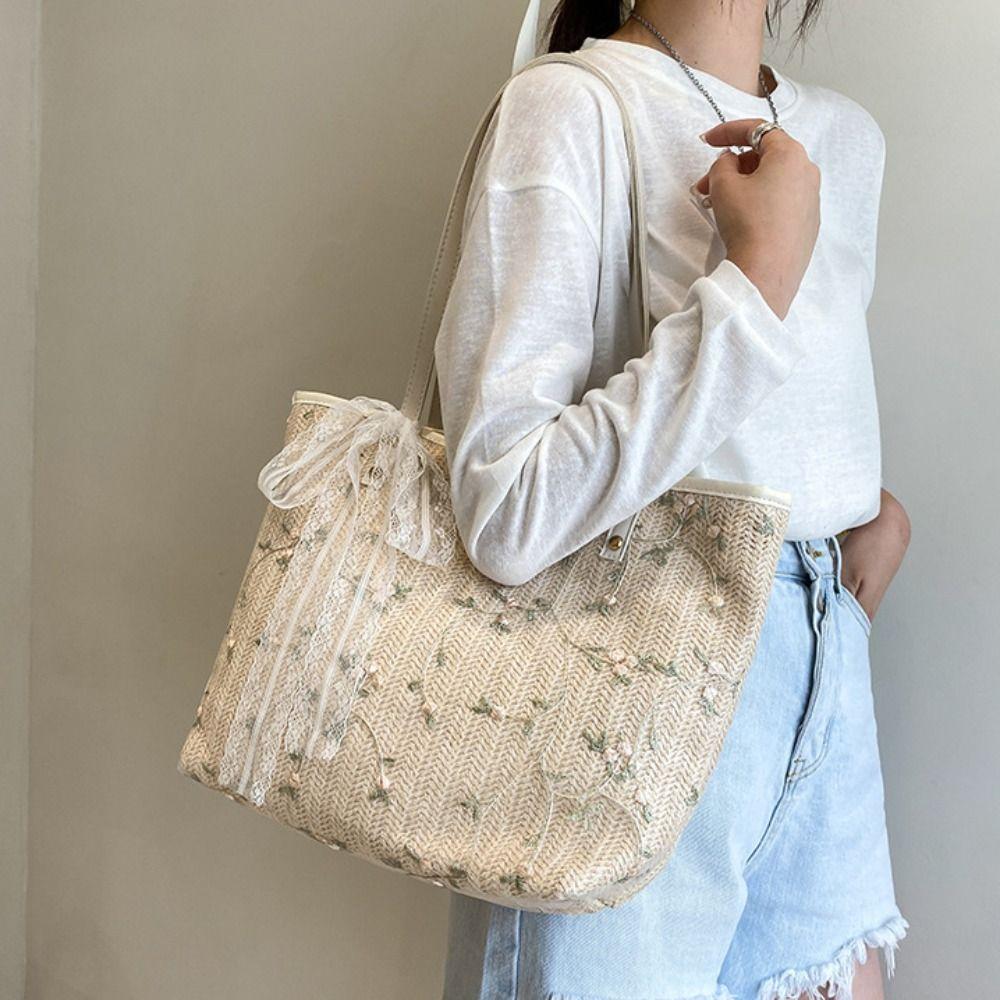 Large Capacity Beach Bag Handmade Tote Bag Single Shoulder Handbag  Shopping