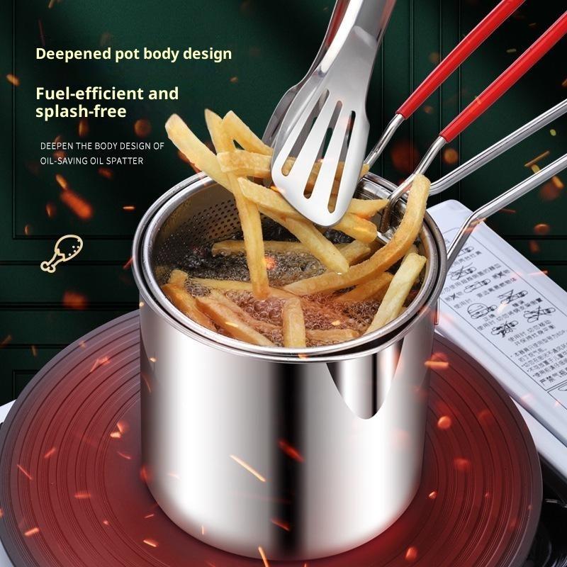 Stainless Steel Deep Fryer With Frying Basket Multifunctional Small Kitchen Pot For Frying Chicken And Other Cooking Tools