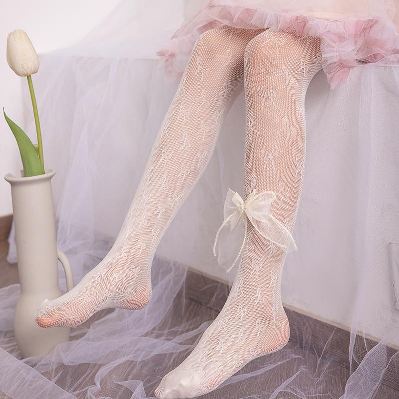 Girls Fishnet Socks Scissors Bow Decoration Sweet Cute Slim Fit Exquisite Sheer Mesh Socks Elastic Breathable All-Match Fashion
