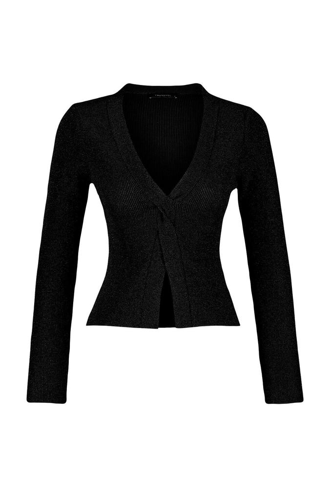 Women's Fashionable Stylish Sweater Black Glitter Slit Detailed Knitwear Sweater