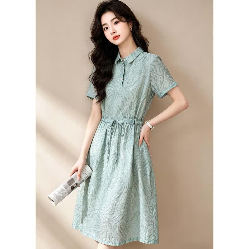 D.F.DEAR Women's Summer Shirt Collar A-Line Midi Dress