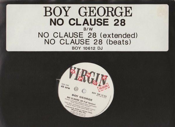 

12-дюймовая пластинка BOY GEORGE - No Clause 28 BOY10612DJ Virgin 1988 UK Танцевальная и Электронная Б/У