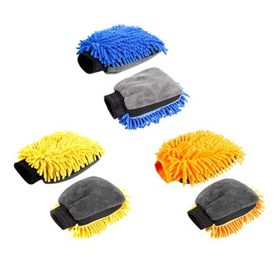 Guanti per la Pulizia dell'Auto in Chenille Guanti per la Cura e la Pulizia dell'Auto Guanto Bicolore Blu Giallo Arancione per la Pulizia e il Lavaggio Accessori per Auto