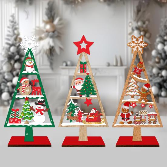Christmas Ornament Santa Claus Snowman Elk Wooden Tree Desktop Decoration Festive Atmosphere Party Decor