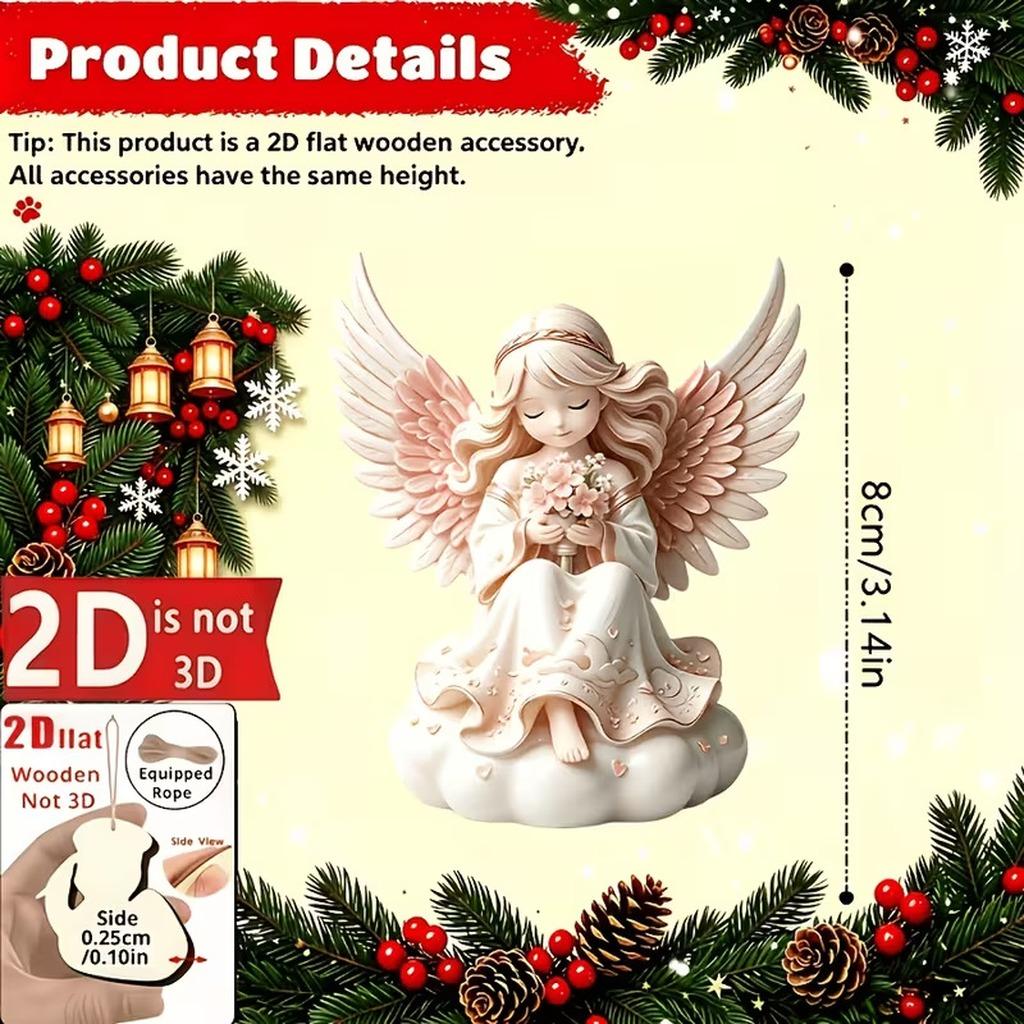 Wooden Holiday Ornament Wooden Wooden Angel Hanging Pendants Modern Minimalist Christmas Hanging Decoration For Christmas Square