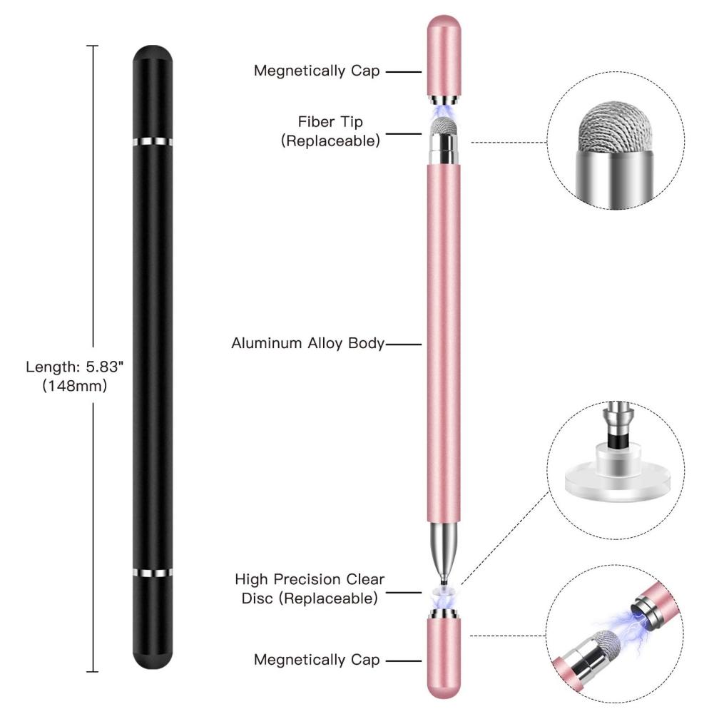 2 In 1 Disc Fiber Tip Stylus Pens Universal Touch Screens Free Charging Double Head Stylus Capacitive Pen
