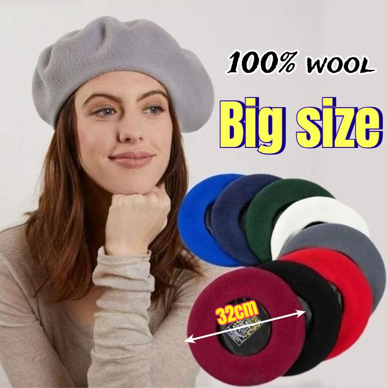 New Big Size L58-60cm Women Men 100% Wool Berets Autumn Winter Oversized 32cm Painter Beret Large Size Female Warm Walking Cap