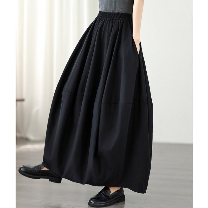 DIMANAF 2026 Sommer Strand Übergröße Langes Kleid Damen Elastischer Bund Locker Lässige Hose Unterteil Schwarz
