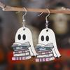 Halloween Ghost Earrings Wood Ghost Holding Book Earrings Halloween Party Jewelry for Women Makeup And Everyday Wear