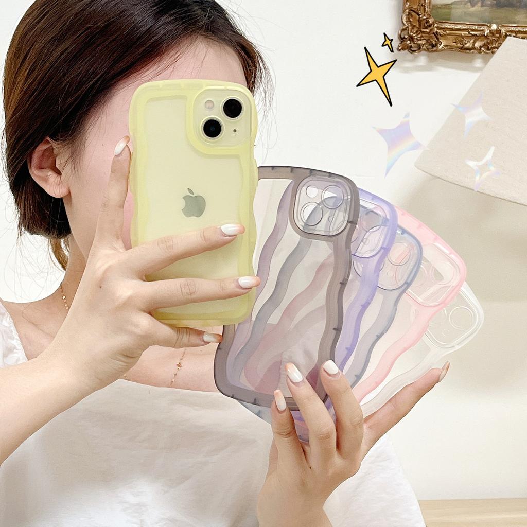 Ins Suitable for Apple 13 Mobile Phone Case Wave Edge IPhone 15 Simple Color Transparent Soft Shell XR Drop Protection Case
