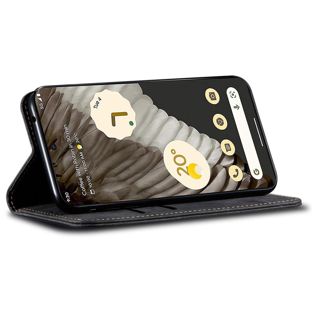 For Google Pixel 8 Pro PU Leather Wallet Stand Case Jeans Cloth Texture Phone Cover