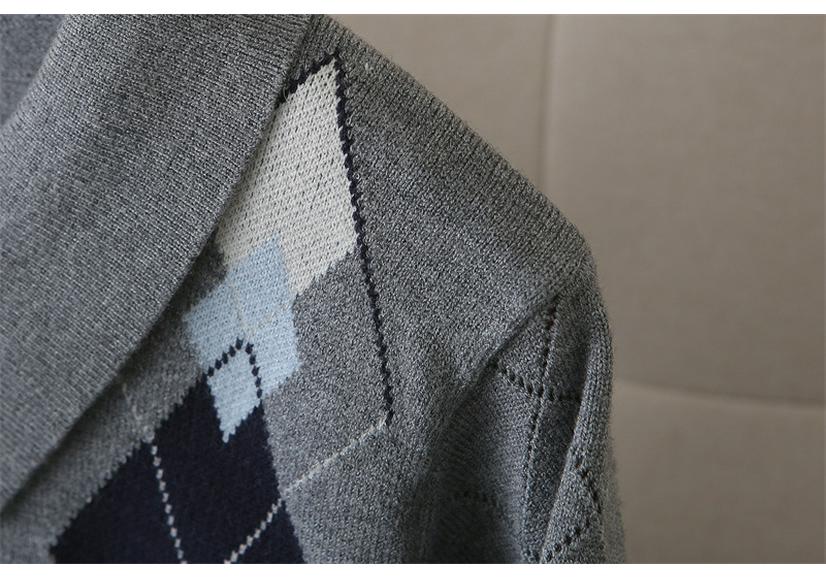 Women's Plus Size College Style Diamond Pattern Knitted Cardigan with Bowknot - Long Sleeve, Spring 2026 Collection.