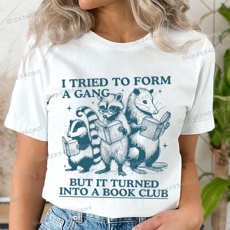 Comfort Funny Reading Shirt Into A Book Club Bookworm Short Sleeve Tshirt Book Lover Raccoon Opossum Retro Vintage T Shirts S