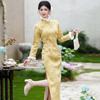 Womens Winter Warm Lined Qipao Dress With Stand Collar Long Sleeve Vintage Chinese Style