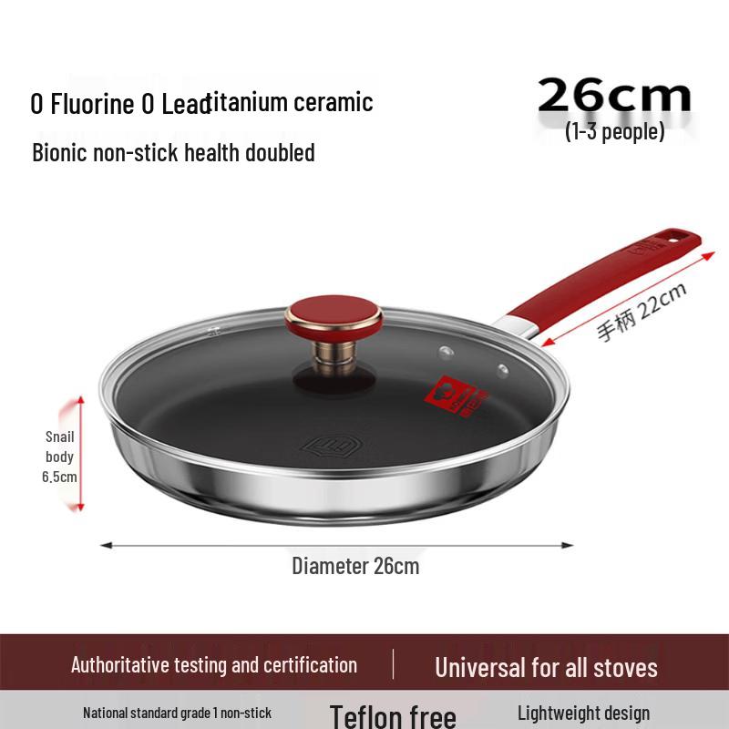 Konbahe 304 Stainless Steel Titanium Non-Stick Frying Pan with Lid