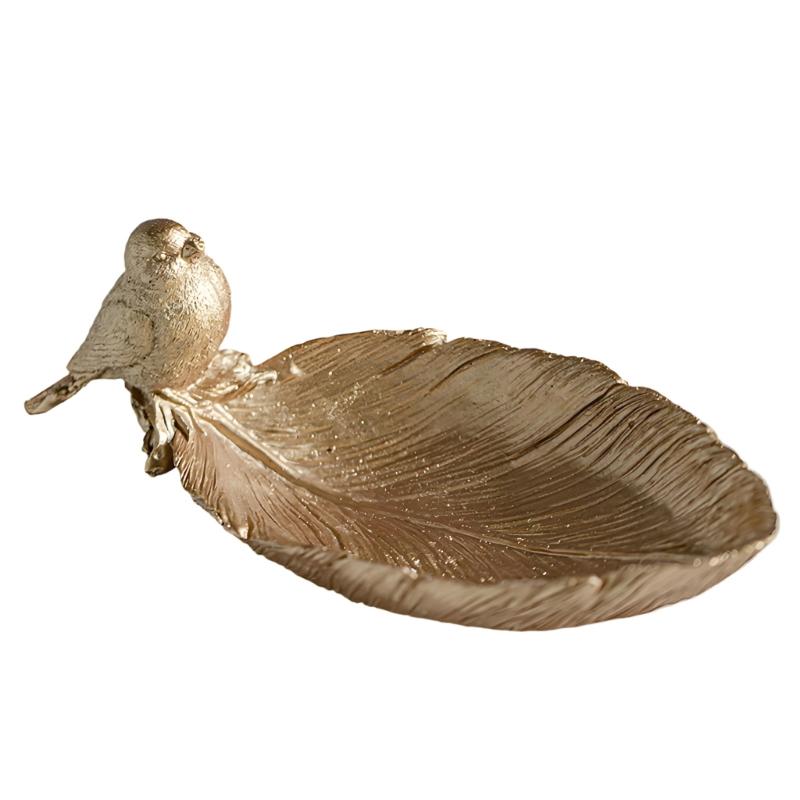 Jewelry Organizers Tray, Resin Leaf Shape with Standing Bird Catchall Trinket Dish for Rings Earrings and Necklaces, Decors Accent for Vanity and