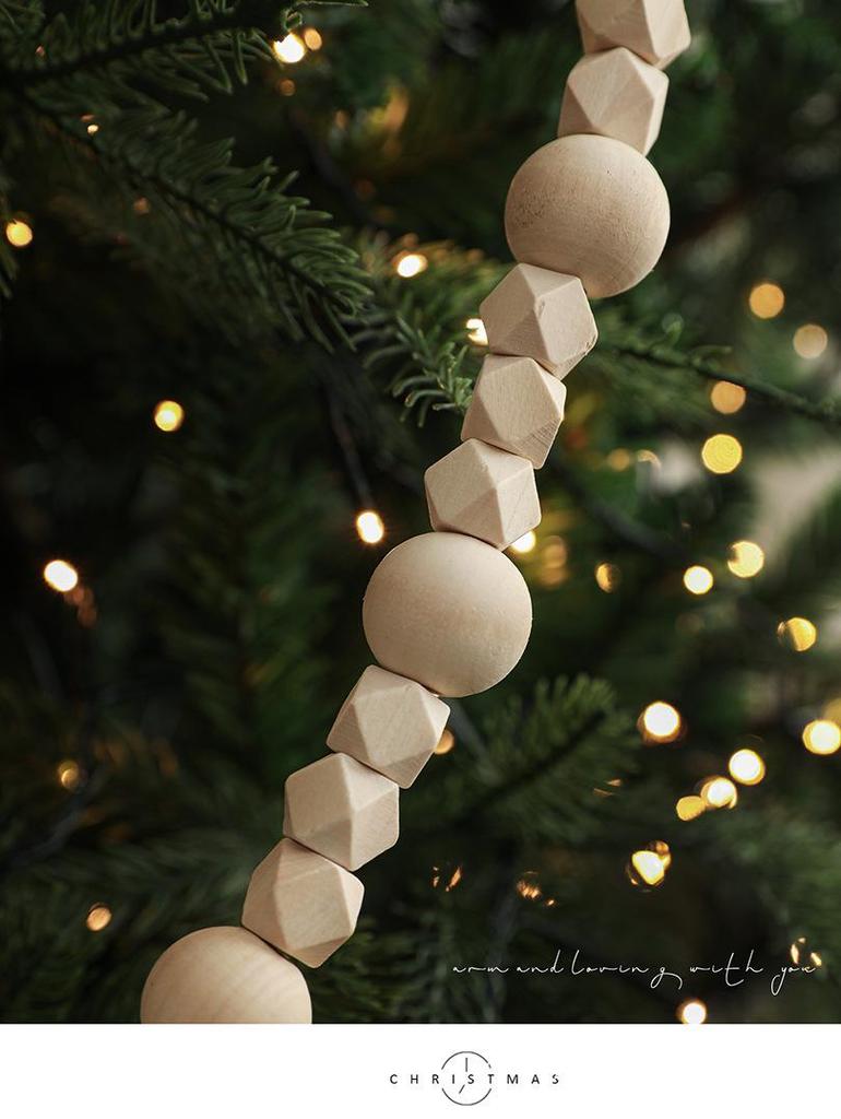 Long Wooden Beaded Garland for Fireplace & Christmas Tree Decor