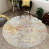 Runder Vintage-Teppich mit Used-Look, Graue Basis mit gedämpften Gelb-/Rot-/Blau-Akzenten, Boho-Chic-Teppich für das Wohnzimmer, Dekor mit gealterter Textur