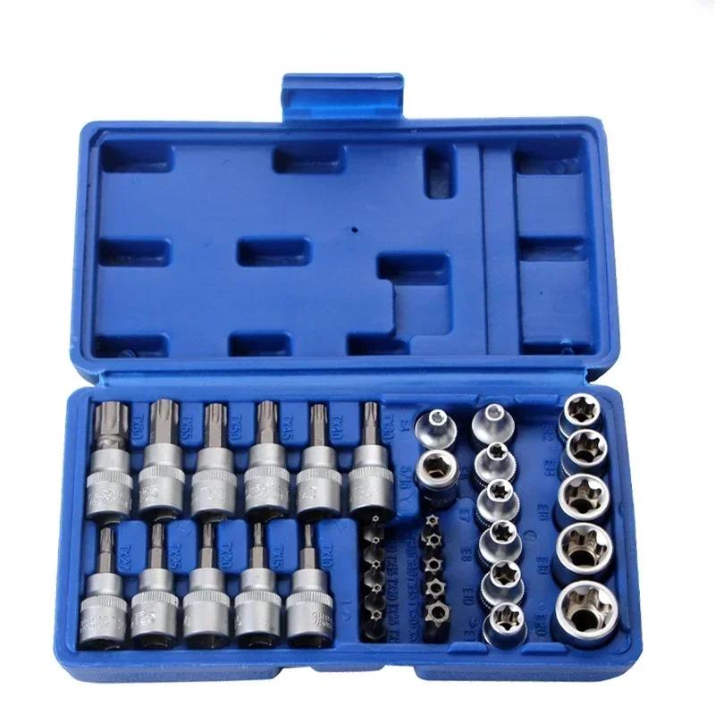 

Professional 34pcs Bit Socket & E-type Star Socket Set 1/4 3/8 1/2 Drive Male Female Bits Handheld Tool with Case