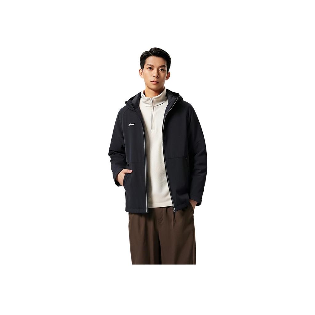 Li-Ning Solid Color Hooded Long Sleeve Windbreaker Men Outerwear Black AFDUA11-1