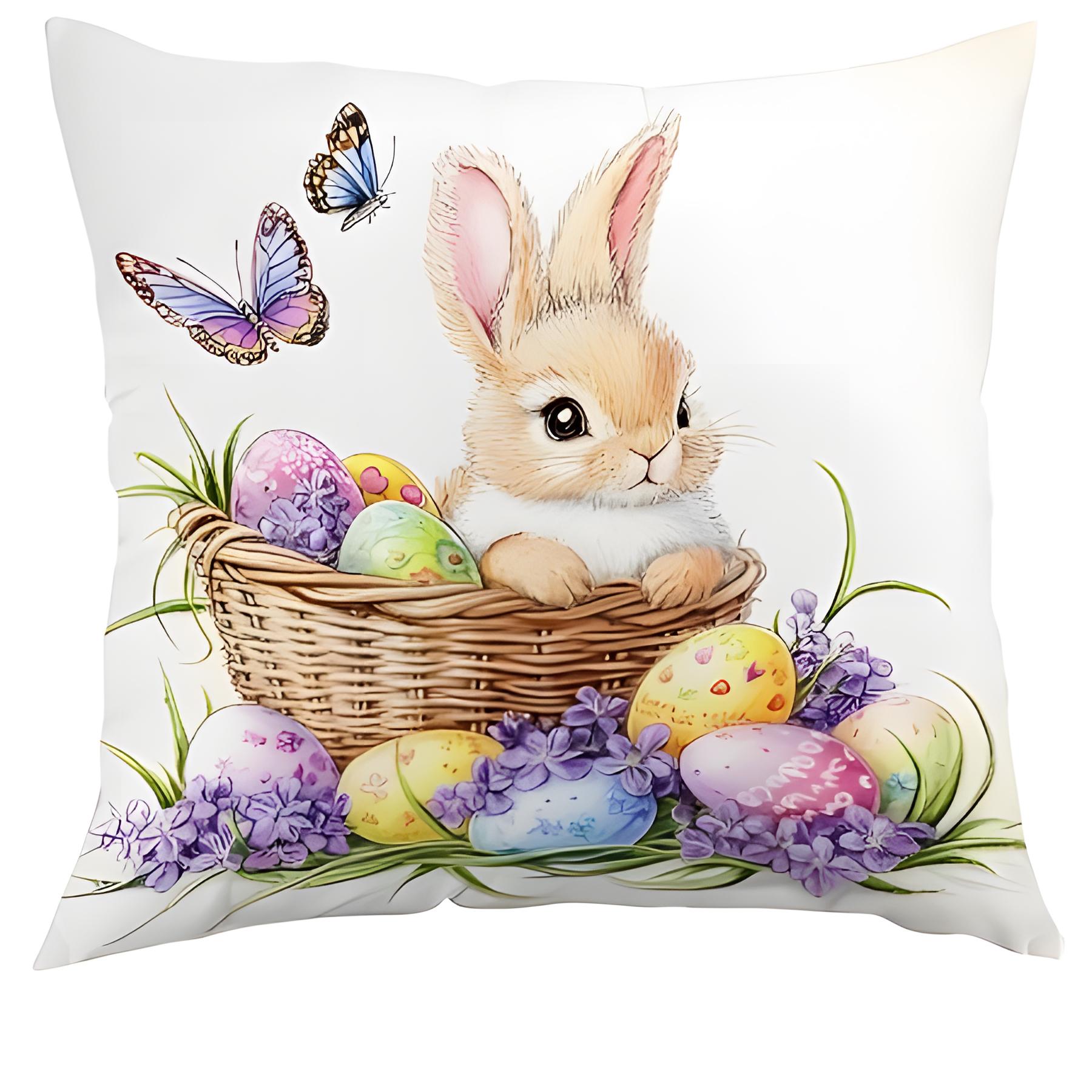 Пасхальный Зеленый Венок Кролик Яйцо Лилия Пасхальная Наволочка мягкая и удобная Пасхальная Декоративная Наволочка можно стирать в машине 45cmx45cm