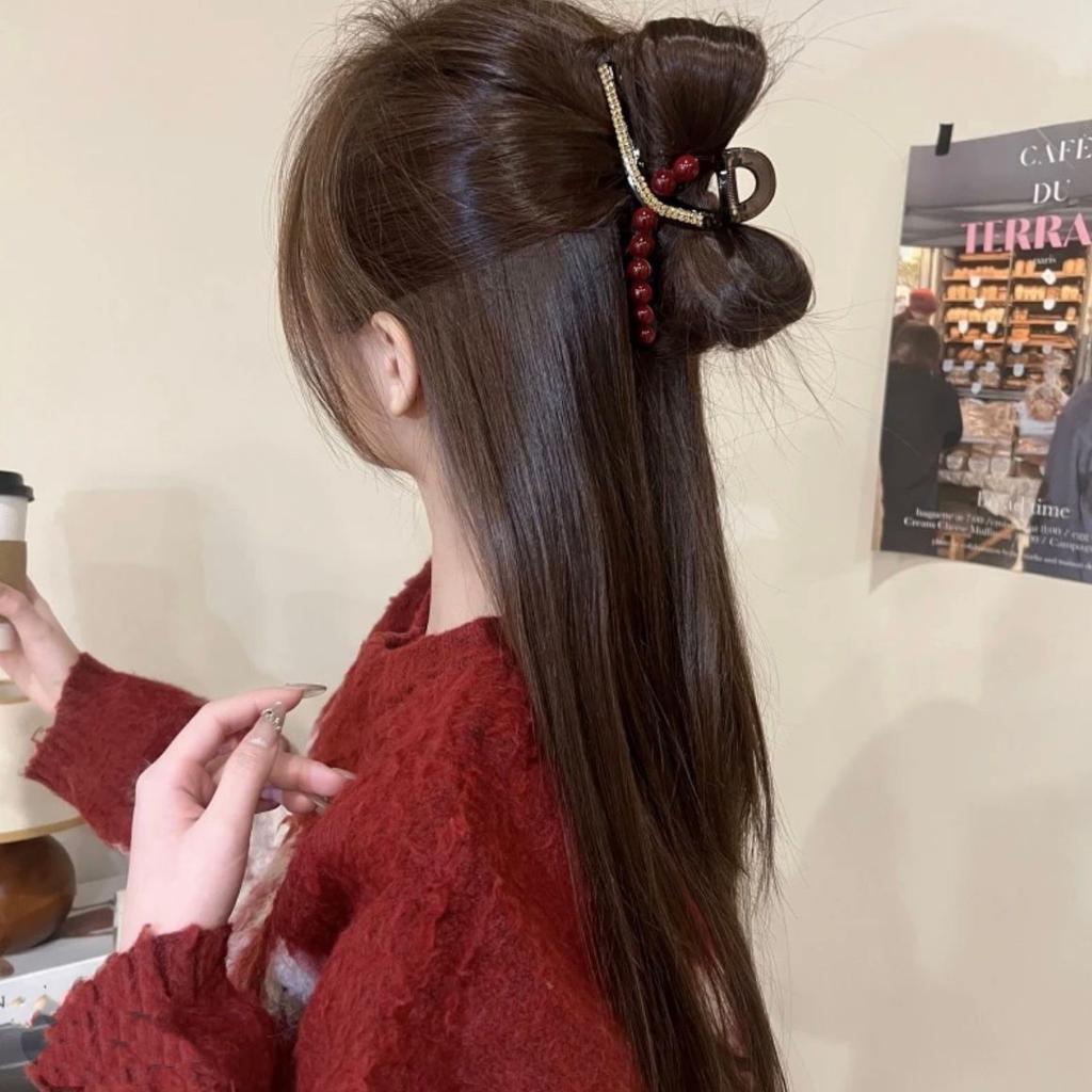 Encore Red Shark Clip Elegant French Back Head Hair Claw Minimalist Half Tie Hair Clip Fashion Hair Accessories