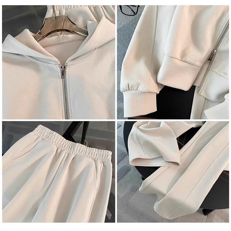 Women's 2-Piece Casual Tracksuit, Zip-up Collar Sweatshirt Elastic Waist Pants Loose Fit Loungewear Set