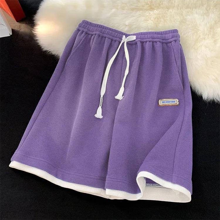 Waffel-Sportshorts für Damen, Sommer, Fünf-Punkt-Hose, dünner Abschnitt, atmungsaktiv, koreanische Version, lockere, gerade Freizeithose, Shorts mit weitem Bein