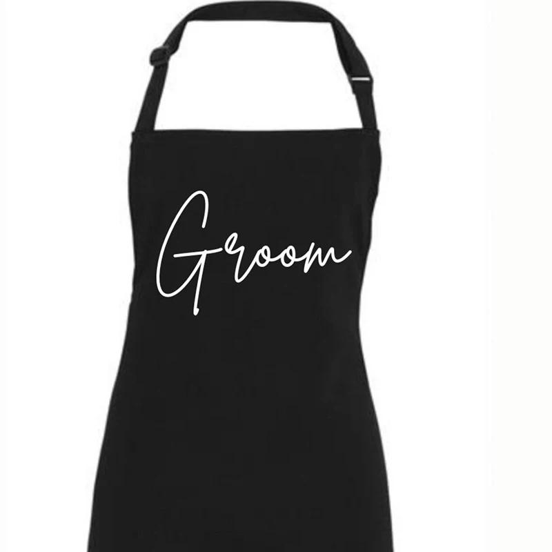 

Black white Bride Groom Wedding day apron suit dress cover up for first dinner mr Mrs Bridal Shower Bachelorette Party Breakfast