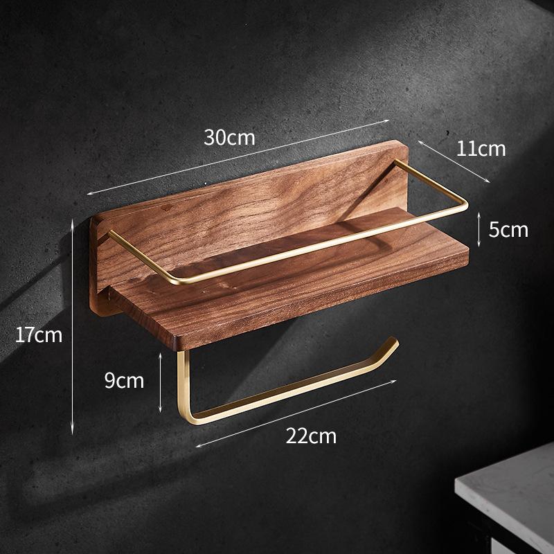Solid Wood Bathroom Shelf Wall Mounted Toilet Storage Rack Towel Rack Toiletry Counter Bathroom Makeup Storage Rack Hook Bar