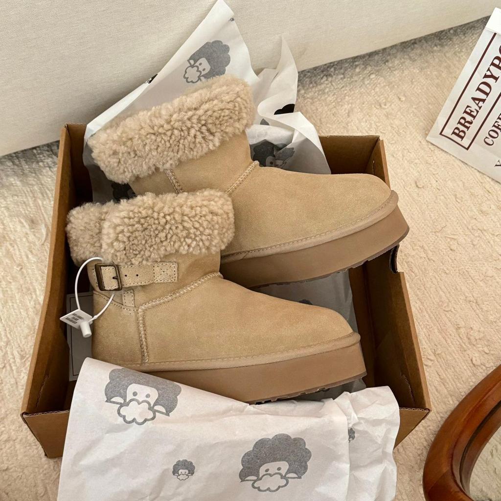 Sangpo Damen Kuhfell Wolle Schneestiefel: Warm, Rutschfest, Dicke Sohle, Höhenverstärkend, Pelzige Baumwolle, Winter Kältefest.