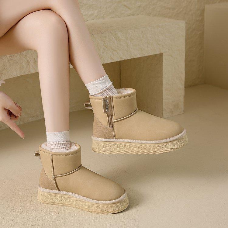 Cowhide Version~ Leather Thickened Snow Boots Women's 2025 Winter New Thick-soled Zipper Warm Casual Non-slip Cotton Boots