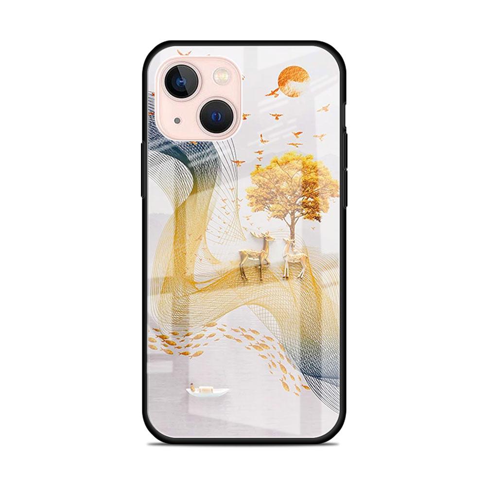 Glass Case For Apple iPhone 14 13 11 12 Pro 7 XR X XS Max 8 6 6s Plus SE 2022 13Pro Tempered Phone Tampa Ginkgo Gold Foil