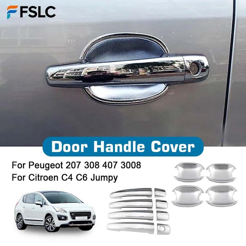 Car Decoration Door Handle Cover For Peugeot 207 308 407 3008 For Citroen C4 C6 Jumpy Cars Accessories Chrome Silver Styling