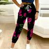 Summer Ladies Beautiful Floral Printed Sweatpants Loose Fit Drawstring Joggers Elastic Cuff Daily Casual Pants