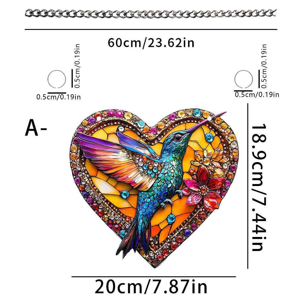 Hummingbird Hanging Acrylic Wind Chime Bird Pendant Heart Shape Suncatcher For Outdoor Home Garden
