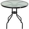 80 cm Schwarzer Runder Garten-Esstisch, Outdoor Kaffee Bistro Beistelltisch mit gehärteter Glasplatte und Stahlrahmen für Terrasse, Veranda