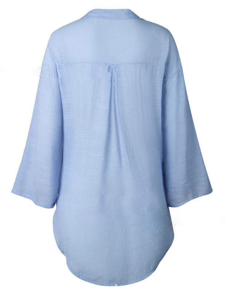 Women Fashion Half Sleeve Blouse Casual Cat Print Top Ladies V-neck Loose Long T-shirt