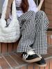 Plaid Colorblock High-Waist Straight-Leg Summer Pants - Women's Trendy and Versatile Floor-Length Design
