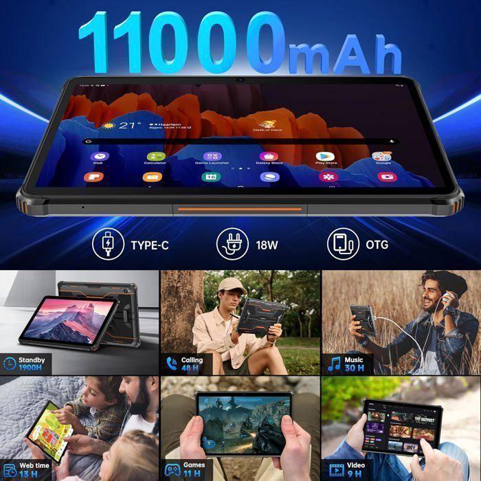 OUKITEL RT9 Tablette Tactile Écran 10.1'' HD IP68 24Go+256GO 11000mAh Tablette Incassable 16MP Android 14 Double SIM 4G/GPS Noir
