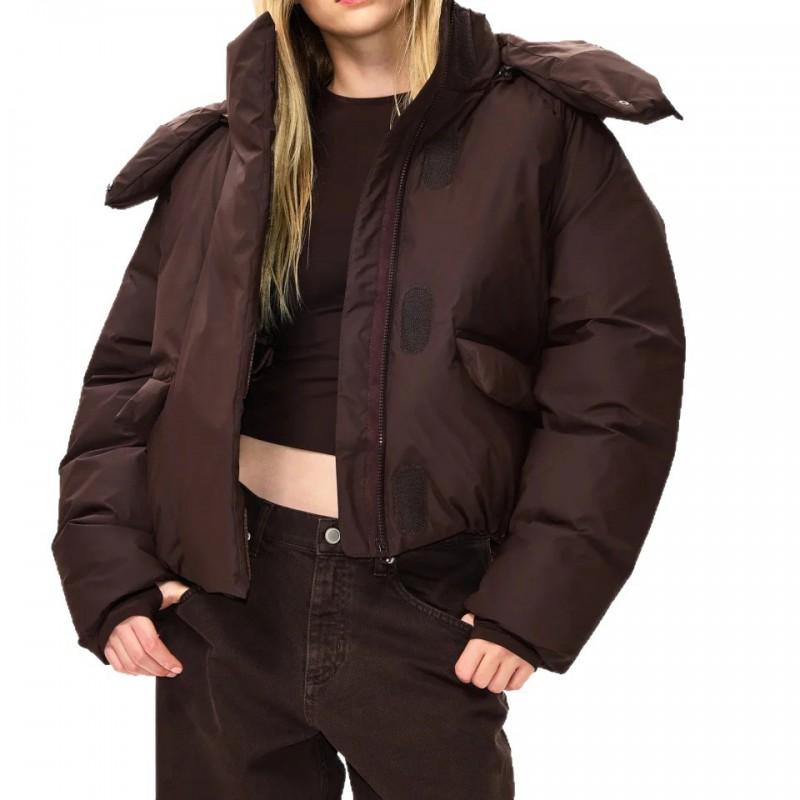 Unisex Winter Solid Color Streetwear Hooded Puffer Jacket Loose Fit Casual Cotton Coat