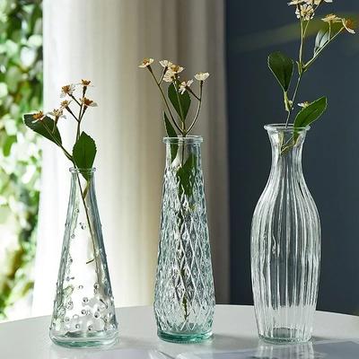 French Vintage Vase Hydroponics Transparent Glass Vases Embossed Mini Vase Aesthetic Room Decor Living Office Table Decoration