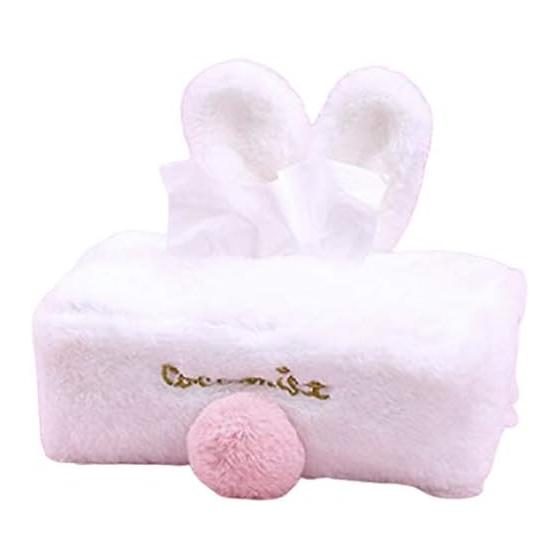 Rabbit Rabbit Ear Tissue Case Box Fluffy Cute Tissue Cover Stuffed Toy Tissue Case Character (White)
