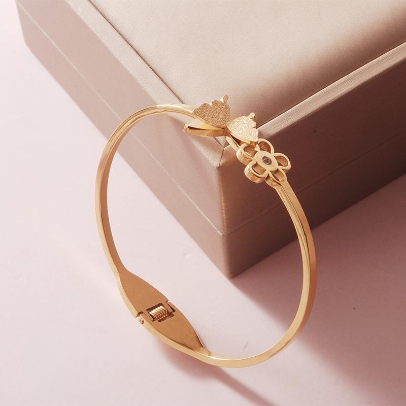 Fashion Ladies Titanium Steel Flower Butterfly Bracelet Bangles