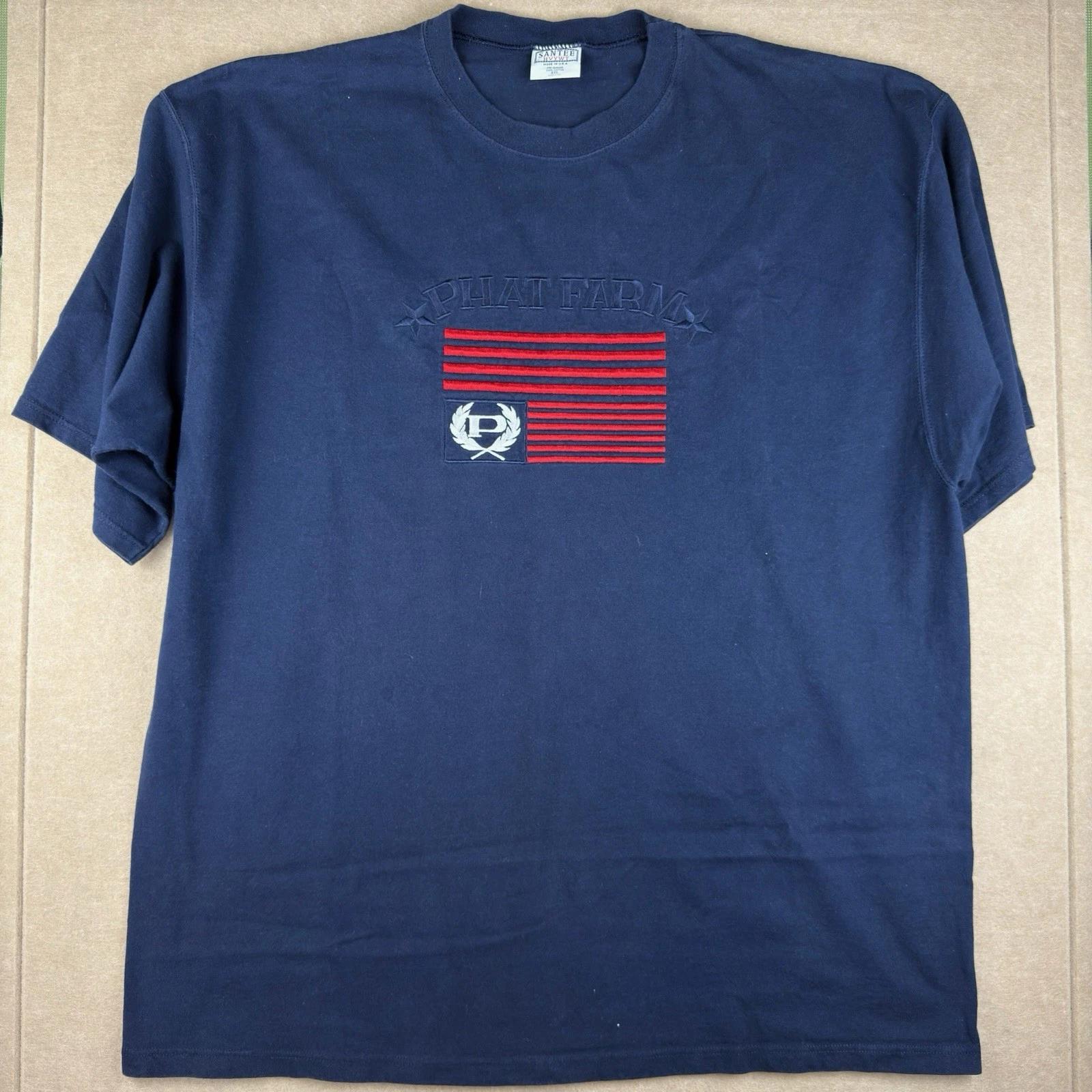 Y2K Phat Farm T-Shirt Men’s XXL Navy Blue Flag Logo Embroidered Streetwear USA L