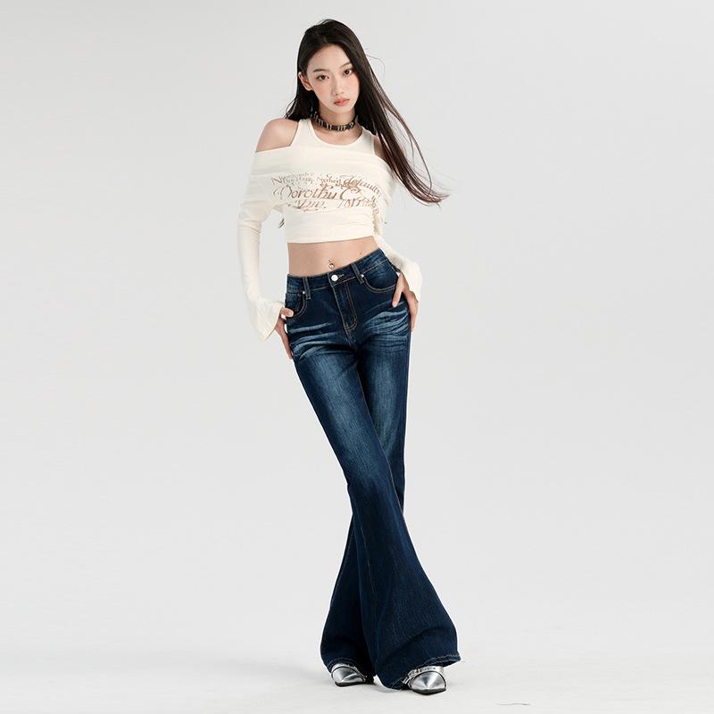 Women's High Waist Micro Flare Jeans - Dark Blue Retro Spring 2025 Edition