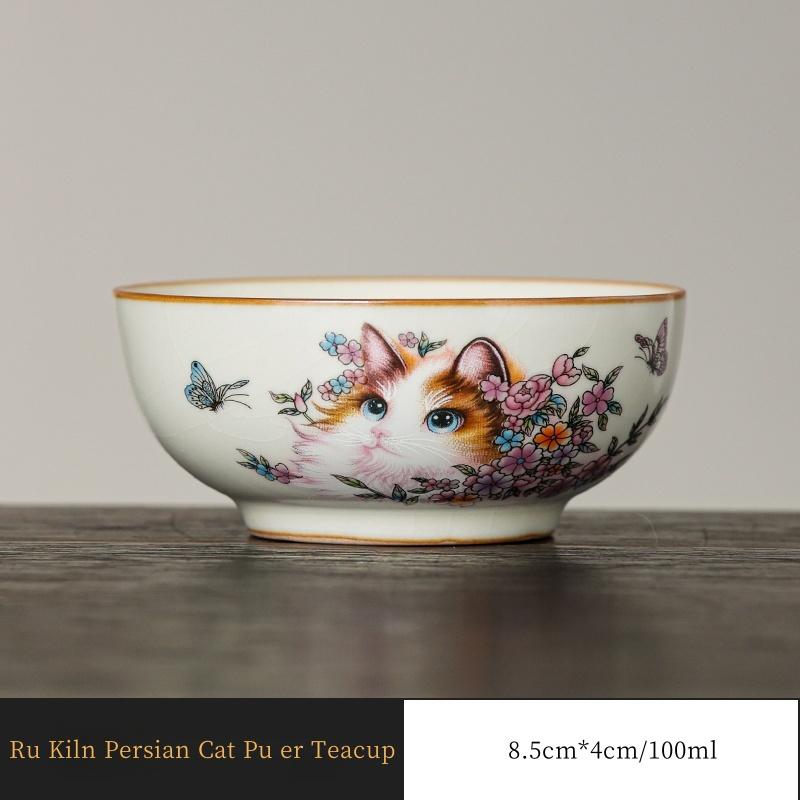 

100ml Ru Kiln Persian Cat Pu erh Cup Teacup Master Cup Ceramic Home Single Cup High end Kung Fu Tea Ceremony Tea Tasting Cup 200ml