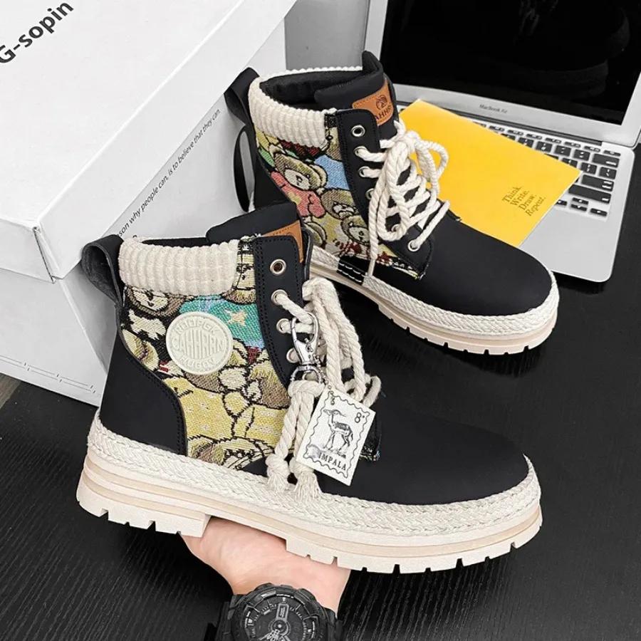 2025 High top casual sports shoes men's new thick sole breathable increase fashion casual vulcanized shoes men's naked boots