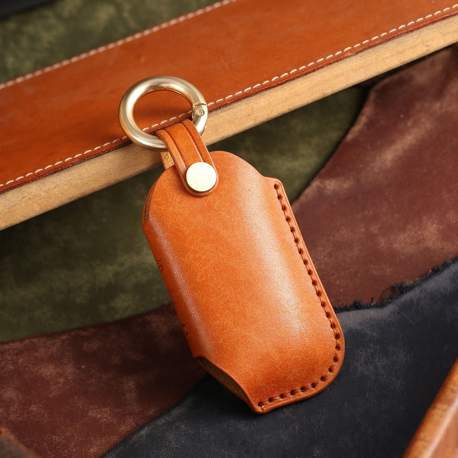 

Suitable for Kia New Smart Run key cover, purely handmade high-end leather car key bag, shell ring. оранжевый