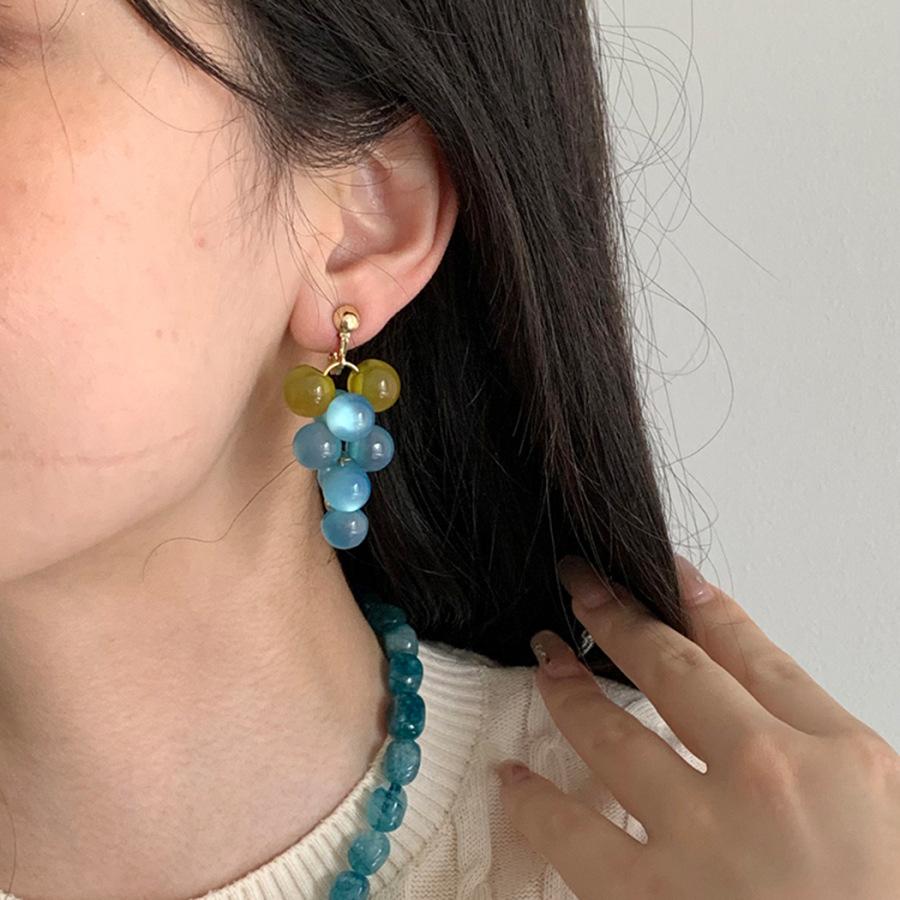 Mori Silver Needle Resin Grape Stud Earrings Summer Pastoral Wind Sweet Small Fresh Earrings Niche High-end Earrings Women